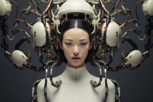 an image of a woman with a robot head generative AI photo