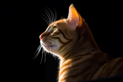 an orange tabby cat is sitting in the dark generative AI photo