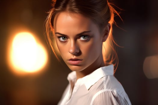 portrait of a beautiful young woman in a white shirt generative AI photo