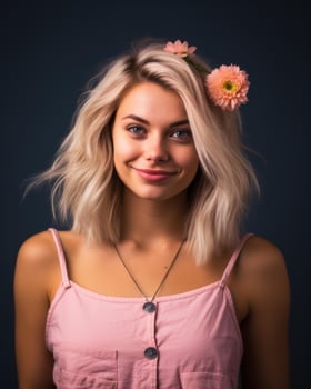 portrait of a beautiful young woman with flowers in her hair on a dark background generative AI photo