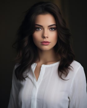 portrait of beautiful young woman in white shirt generative AI photo