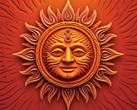 the sun on a red background generative AI photo