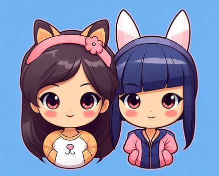 two cartoon girls with cat ears and tails generative AI photo