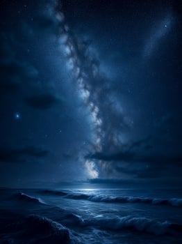 Tranquil Night Seascape with Sparkling Waters and Reflective Moon, Ai Generative photo