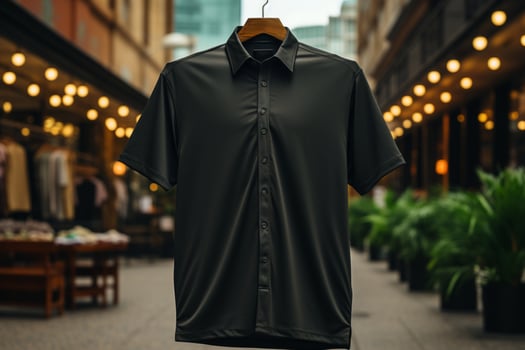 Black tee in an urban brick setting AI Generated photo