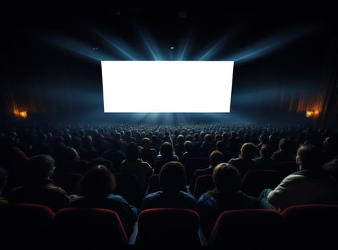 Big cinema with empty screen mockup photo