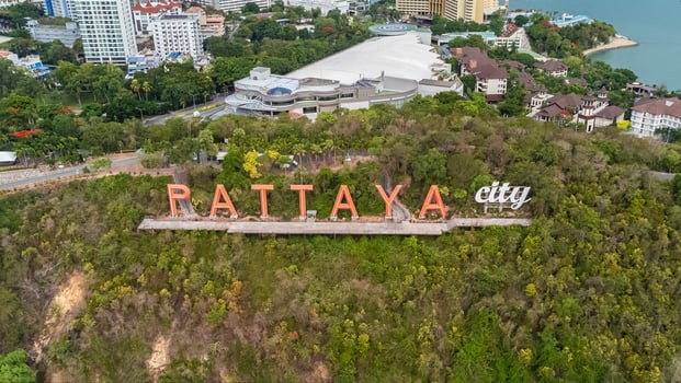 large letters PATTAYA Aerial view of Pattaya , Thailand photo