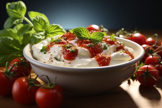 A delicious tomato soup food in a bowl. Winter food and healthy protein soup meal concept by AI Generated photo