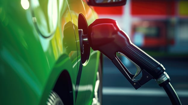 Pumping gasoline fuel in car at gas station.concept Travel and transportation. Generative AI photo