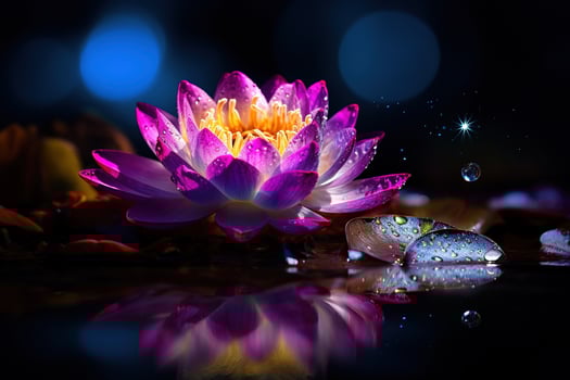 Beautiful pink water lily or lotus flower on dark background AI Generated photo