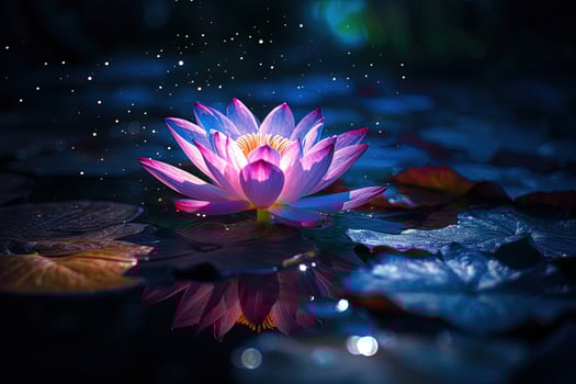Beautiful pink water lily or lotus flower on dark background AI Generated photo
