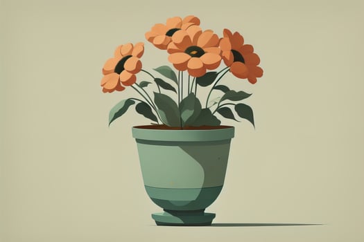 Flowerpot with daisies. Vector illustration in retro style. ai generative photo