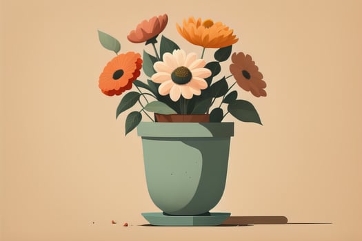 Flowerpot with daisies. Vector illustration in retro style. ai generative photo
