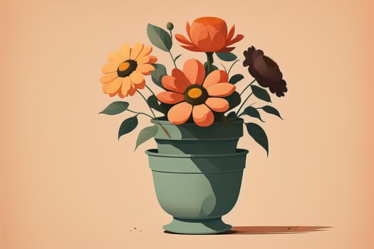 Flowerpot with daisies. Vector illustration in retro style. ai generative photo