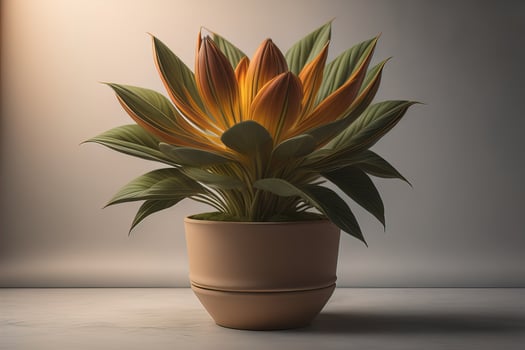Flowers in a pot on a solid color background. ai generative photo