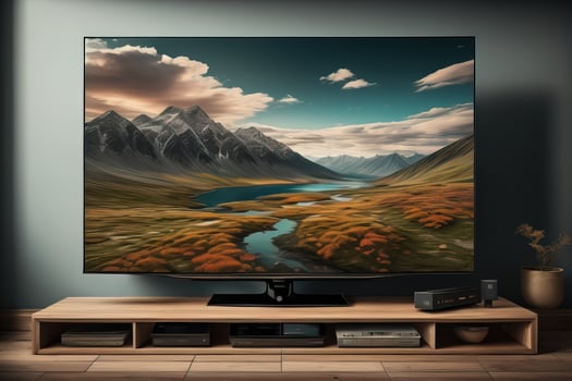 TV on the wooden cabinet in modern living room. ai generative photo