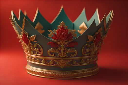 low key image of beautiful golden queen, king crown. ai generative photo