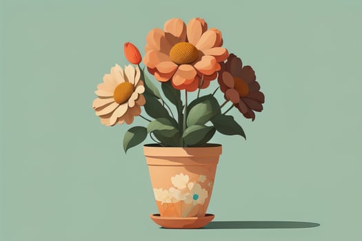 Flowerpot with daisies. Vector illustration in retro style. ai generative photo