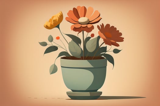 Flowerpot with daisies. Vector illustration in retro style. ai generative photo