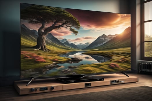 TV on the wooden cabinet in modern living room. ai generative photo