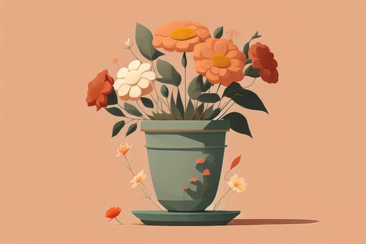Flowerpot with daisies. Vector illustration in retro style. ai generative photo