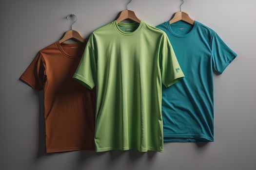 Colorful t-shirts in front of dark background. ai generative photo