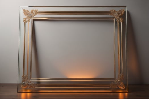 Glass picture frame on a solid color background. ai generative photo