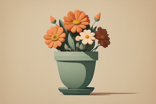 Flowerpot with daisies. Vector illustration in retro style. ai generative photo