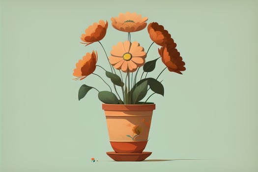 Flowerpot with daisies. Vector illustration in retro style. ai generative photo
