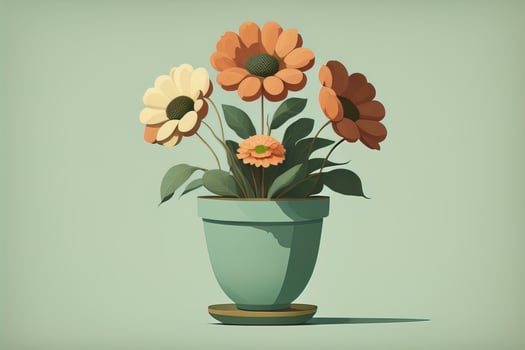 Flowerpot with daisies. Vector illustration in retro style. ai generative photo