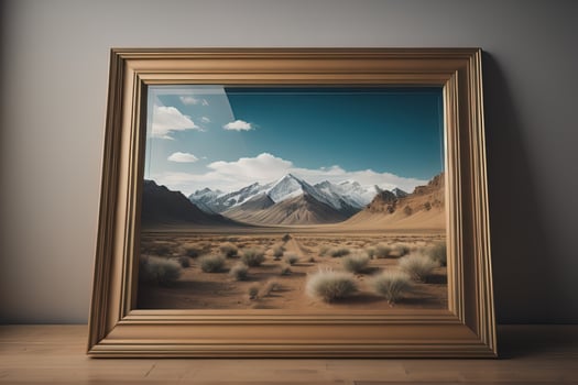 Glass picture frame on a solid color background. ai generative photo