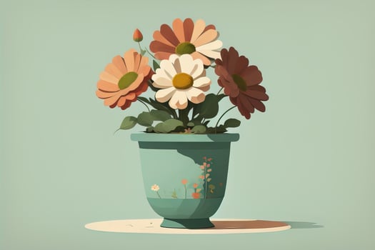 Flowerpot with daisies. Vector illustration in retro style. ai generative photo
