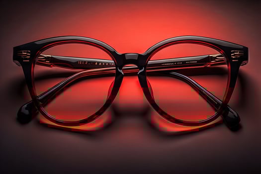 Stylish glasses on wooden table. Fashionable eyeglasses. ai generative photo