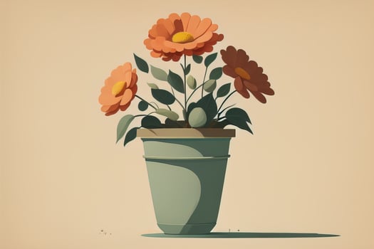Flowerpot with daisies. Vector illustration in retro style. ai generative photo