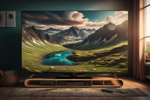 TV on the wooden cabinet in modern living room. ai generative photo
