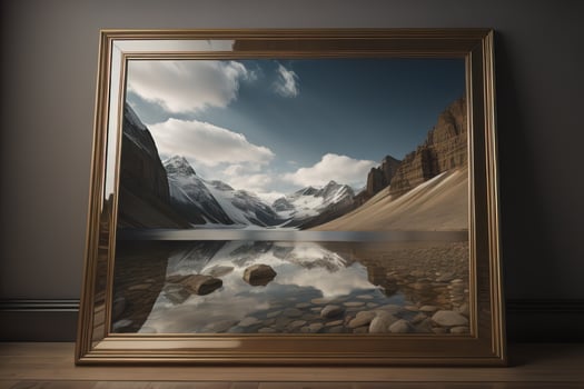 Glass picture frame on a solid color background. ai generative photo