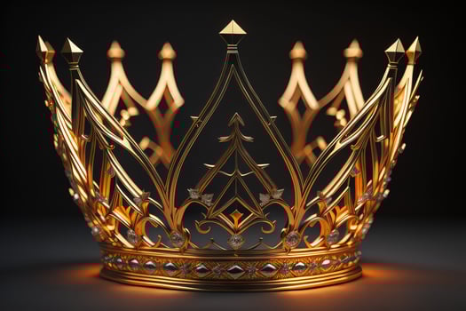 low key image of beautiful golden queen, king crown. ai generative photo