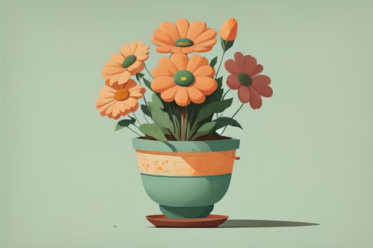 Flowerpot with daisies. Vector illustration in retro style. ai generative photo