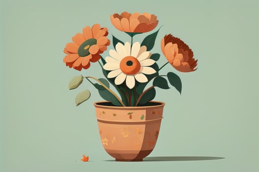 Flowerpot with daisies. Vector illustration in retro style. ai generative photo