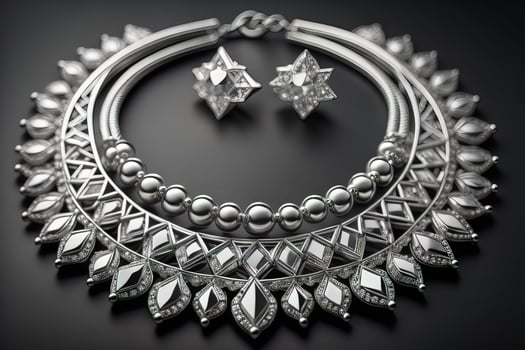 Silver necklace on a solid color background in close-up. ai generative photo