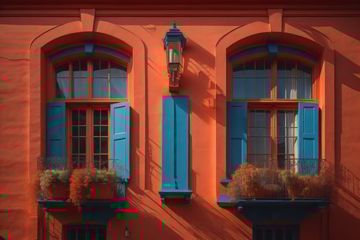 Colorful windows of a typical house in the city, ai generative photo