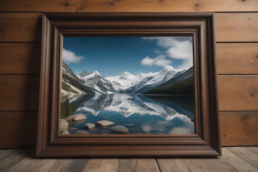 Glass picture frame on a solid color background. ai generative photo