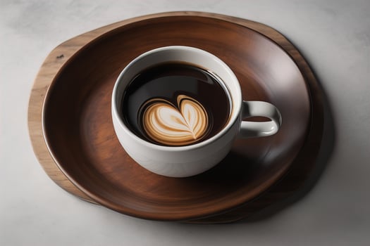 Coffee cup on a wooden table, top view. ai generative photo