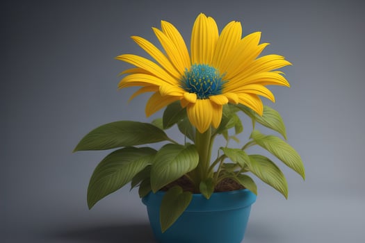 Flowers in a pot on a solid color background. ai generative photo