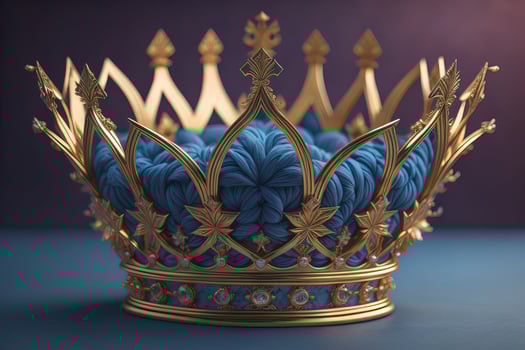 low key image of beautiful golden queen, king crown. ai generative photo