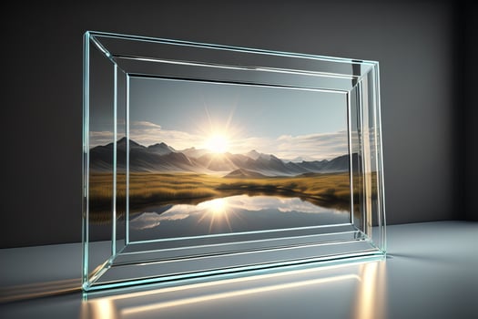 Glass picture frame on a solid color background. ai generative photo