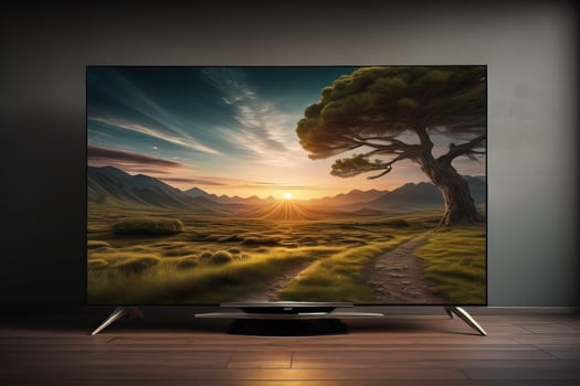 TV on the wooden cabinet in modern living room. ai generative photo