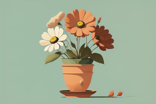 Flowerpot with daisies. Vector illustration in retro style. ai generative photo