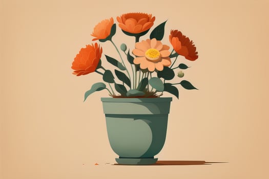 Flowerpot with daisies. Vector illustration in retro style. ai generative photo