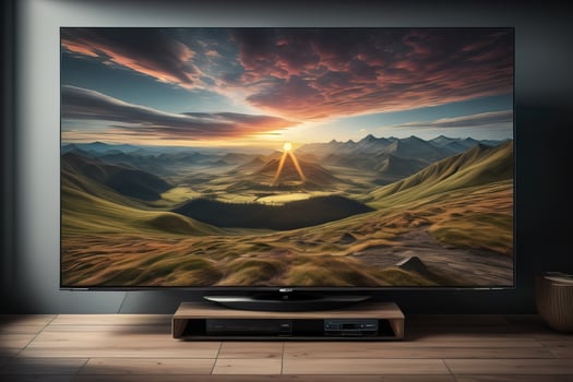 TV on the wooden cabinet in modern living room. ai generative photo